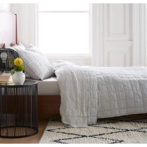 Quince European Linen Box Quilted King Sham Set Grey NWOT #S6 - Picture 7 of 8